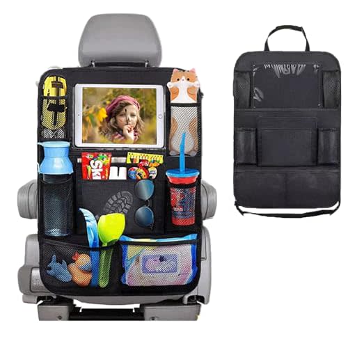 Zion Praiser Car Backseat Organizer with tablet holder,1Pcs Kick Mats Back Seat Protector with 9 Storage Pockets Travel Accessories Easy to Clean BLACK