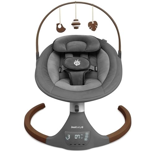 Jool Baby Nova Nature Baby Swing for Newborns with Natural Wood Toys, Electric Motorized Infant Swing, Bluetooth Music, Remote (Slate)
