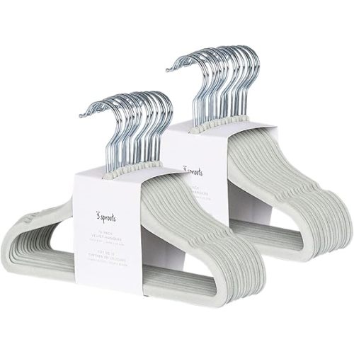 3 Sprouts Velvet Baby Hangers, Non Slip Slim, Green, 30 Pack | Non-slip velvet, Notched shoulders, 360-degree swivel hook, 11.75 x 8 in, Infant and toddler clothes, Soft colors for nursery