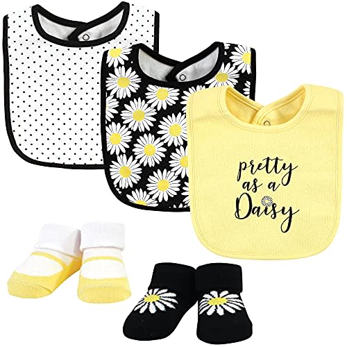 Hudson Baby Unisex Baby Cotton Bib and Sock Set, Pretty Daisy, One Size
