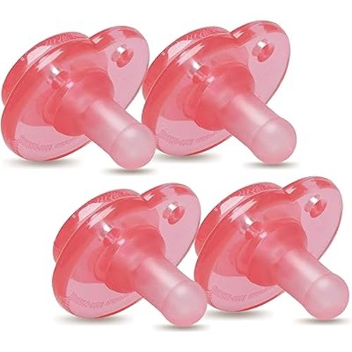 Nookums Pacifier 4 Pack - Orthodontic Single Piece Design - 100% Medical Grade Silicone - BPA Free, Latex Free, Phthalate Free - Paci-Plushies Pacifier Replacement (Pink)