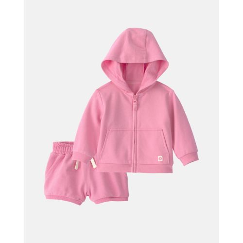 Baby Girl 2-Piece French Terry Hoodie & Short Set - Pink | Carter's