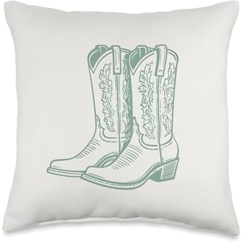 Coastal Cowgirl Beachy Green Cowboy Boots Western Throw Pillow