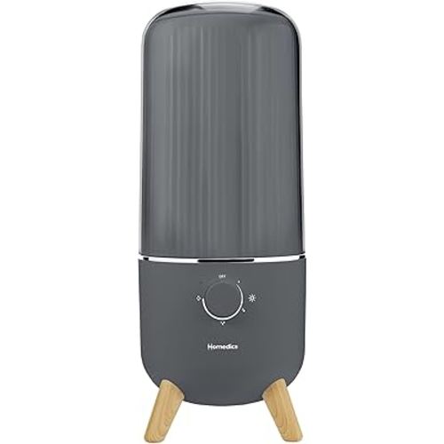 Homedics Ultrasonic Humidifier, Bedrooms and Home Offices, 0.97-Gallon Tank, 45-Hour Runtime, Visible Ultra-Quiet Cool Mist, Aromatherapy, Demineralization Cartridge, Night-Light, Auto-Off, Platinum