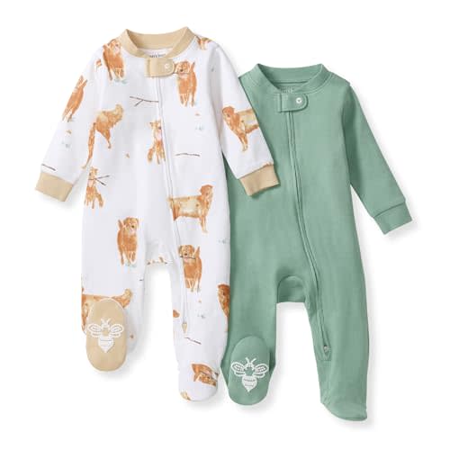 Burt's Bees Baby Boys Sleep and Play PJs, 100% Organic Cotton One-Piece Zip Front Romper Jumpsuit Pajamas