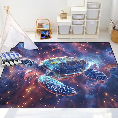 Sea Turtle Rug - Galaxy Starry Sky Area Rug Sea Turtle Print Floor Mat Turtle Carpets for Living Room Boys Girls Kids Room Decor,2'5''×4'