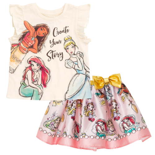 Disney Princess Moana Rapunzel Belle Tank Top and Satin Skirt Outfit Set Toddler to Big Kid