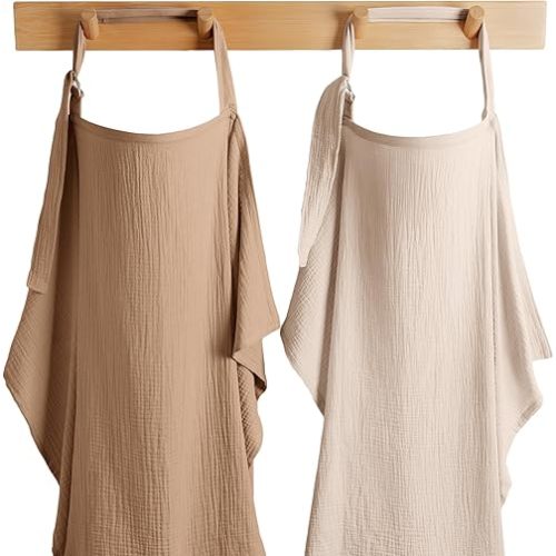 Comfy Cubs Muslin Nursing Cover Pack of 2, 100% Cotton Breastfeeding Cover Up - Soft & Breathable Baby Nursing Scarf, Adjustable Neck Strap, Baby Essentials for Newborn - Sand and Cedar