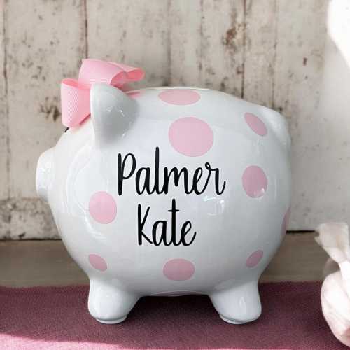 Personalized Large Light Pink Polka dot piggy bank, piggy banks for girls, polka dot bank, 1st bank,girls bank,baby shower,piggy bank