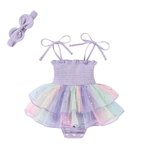 Happy Town Toddler Baby Girl Summer Clothes Infant Sleeveless Tulle Romper Dress with Headband Newborn Jumpsuit Outfits