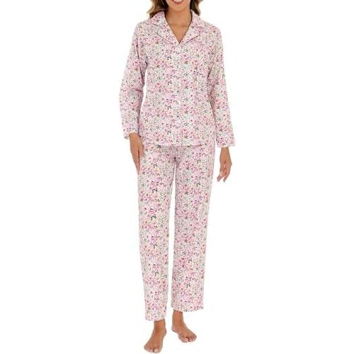 LUBOT 100% Cotton Pajamas for Women 2 Piece PJ Set Woven Poplin Ladies Button Down Long Short Sleeve Printed Sleepwear S-XXL