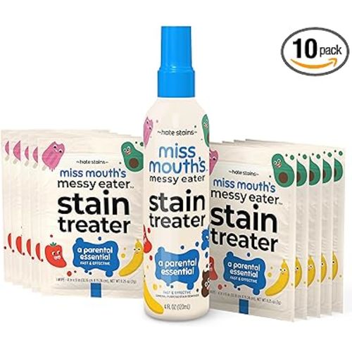 Miss Mouth's Messy Eater Stain Treater Spray - 4oz & 10 Wipes Stain Remover - Newborn & Baby Essentials - No Dry Cleaning Food, Grease, Coffee Off Laundry, Underwear, Fabric