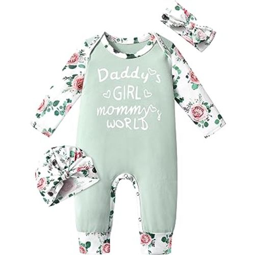 Von kilizo Baby Girl Clothes Cute Floral Infant Newborn Baby Clothes for Girls Letter Print Snap Baby Girl Romper Jumpsuit