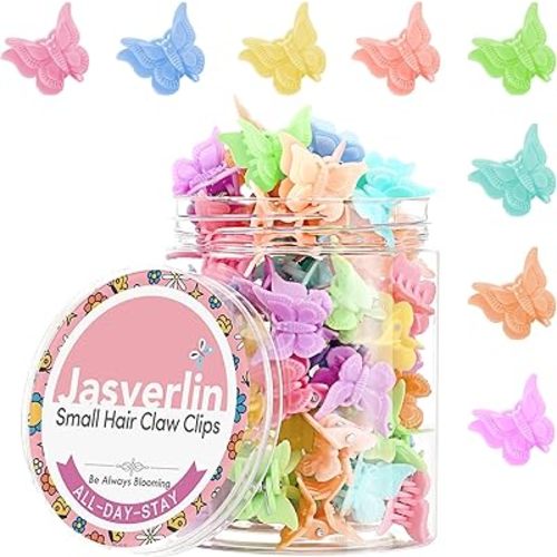 Mini Butterfly Hair Clips, Tiny Plastic 90s Claw Hairclip for Women Girl Accessories 8 Assorted Colors 50 pcs (Pastel Paradise)