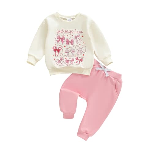 SHIBAOZI Baby Girl Clothes Set 2PCS Bow Christian Letter Print Sweatshirt Pullover Pants Toddler Infant Winter Fall Outfits