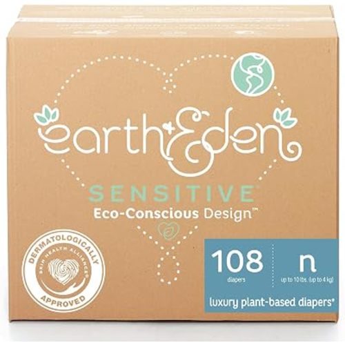 Earth & Eden Sensitive Baby Diapers, Newborn, No Harsh Chemicals, 108 ct