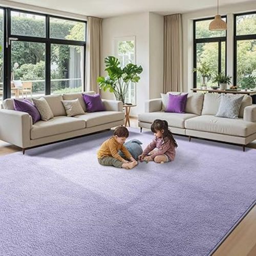 6x9 Large Area Rugs for Living Room Bedroom, Soft Memory Foam Modern Indoor Fuzzy Shaggy Rug, Low Pile Carpet for Kids Room Nursery Home Decor, Purple