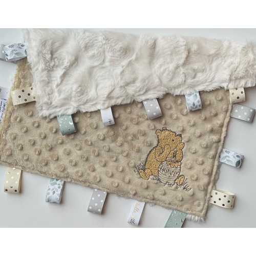 Classic Winnie the Pooh Minky Baby Ribbon Security Blanket - 14 x 14