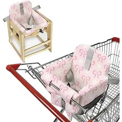 Padded Shopping Cart Cover for Baby Boy & Girl, High Chair Cover for Restaurant Seat, Machine Washable Infant Toddler Buggy Seat Cover (Pink Bow)