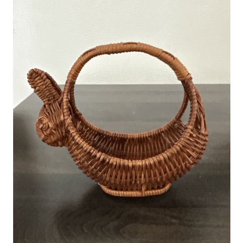 Vintage Brown Wicker Bunny Rabbit Basket SM 5.5” Woven Rattan Easter Boho Decor