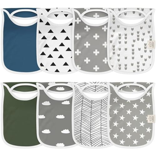 KeaBabies 8-Pack Baby Bibs for Drooling and Teething - Pullover Large Bibs for Baby Girl, Boy, Infant, Newborn, Soft & Absorbent Organic Cotton,Long Torso Coverage Keep Toddler Clean & Dry(Crossroads)