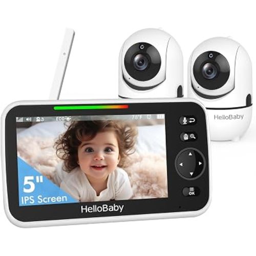 HelloBaby HB6550-2 5" Dual Camera Baby Monitor No WiFi, Pan Tilt Zoom