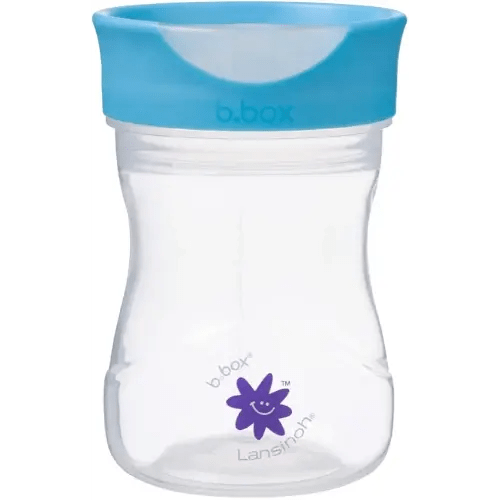 b.box + Lansinoh Toddler Training Cup (Ages 12+ Months) | Free-Flow Transition Cup for Toddlers Learning to Drink | BPA-Free, Dishwasher Safe | 8 oz | Blueberry