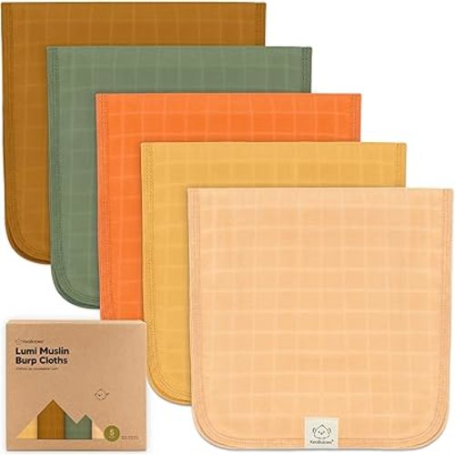 5-Pack Cotton Muslin Burp Cloths Baby Girls, Boys - Soft & Absorbent Spit Up Burp Rags, Large Muslin Towel, Cotton Wash Cloths for Babies, Newborn, Infant, No Shrink, Durable, Neutral (Phase)
