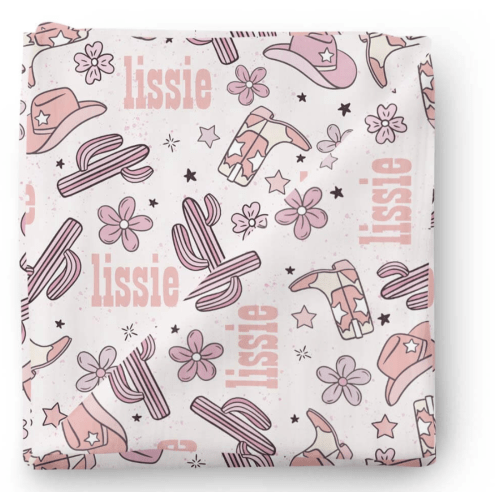 Buckaroo Cowgirl Personalized Baby Name Swaddle Blanket | Caden Lane
