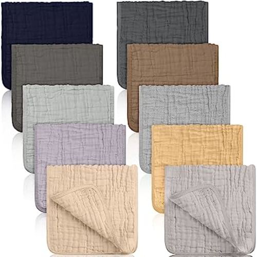 10 Pack 20 x 10 Inch Muslin Burp Cloths Baby Girl Boys Large Cotton Burp Cloths 6 Layers Newborn Burp Rag Soft Absorbent Unisex Baby Muslin Towel for Newborn Gift Set, Multicolored (Vivid Colors)