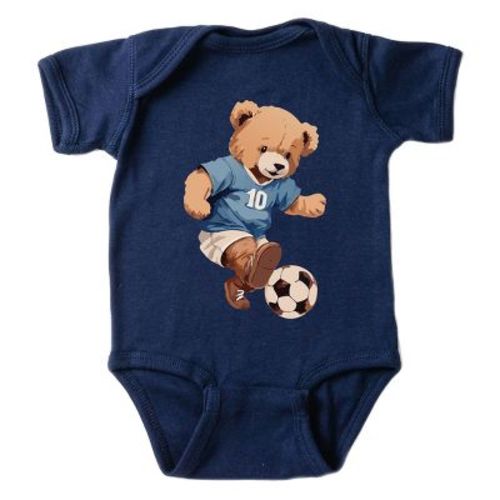 The Juniper Shop Watercolor Soccer Bear Baby Short Sleeve Bodysuit - 18M - Navy