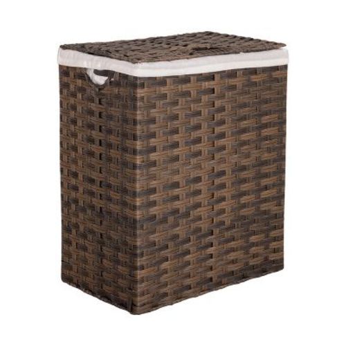 Seville Classics Modern Handwoven Lidded Rectangle Laundry Room Hamper with Liner, Mocha