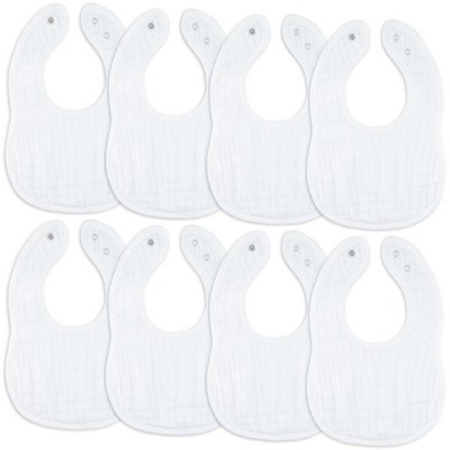Muslin Cotton Baby Bibs, 8 Pack, Adjustable Size with Easy Snaps, Soft and Super Absorbent, Washable and Reusable By Comfy Cubs, Color: White