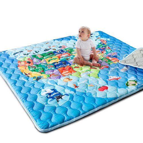Beavtaens Baby Play Mat for Floor, Fits 71x59 Playpen, Non-Slip, Soft for Infants, 0-4 Years (Map)