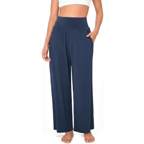 BAMBOO COOL Womens Wide Leg Yoga Pajama Pants Palazzo Casual Loose High Waisted Flowy Bottoms with Pockets Lounge Sweatpants