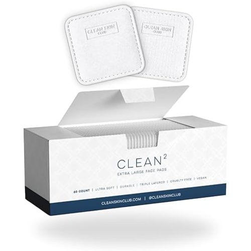 Clean Skin Club Clean² Pads 2.0 [NEW & IMPROVED EDGES] Guaranteed Not to Shed & Tear Face Pads, Unique Triple Layers, Textured & Ultra Soft Side, Organic Disposable Cotton, Pair with Makeup Remover