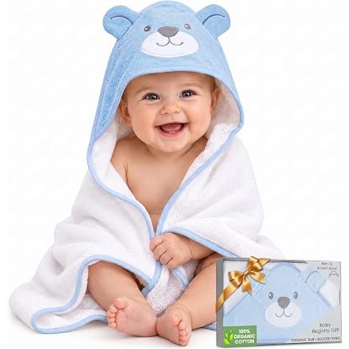 100% Organic Cotton Baby Toddler Bath Hooded Towel Soft 33x33 in