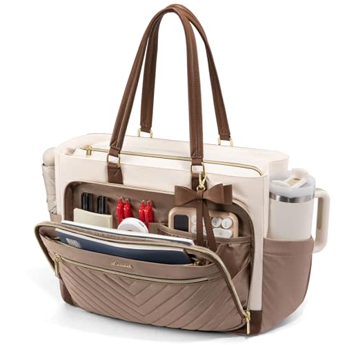 LOVEVOOK Quilted Diaper Bag for Khaki-beige-coffee, 15.6 Inch