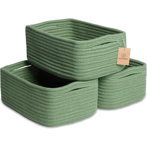 NaturalCozy 11.8"x8"x4.5” Rectangle Storage Baskets for Shelves 3 Pack | Cotton Rope Woven Small Baskets for Organizing | Small Storage Bins for Nursery, Bathroom, Closet, Shelf, Decorative, Gift