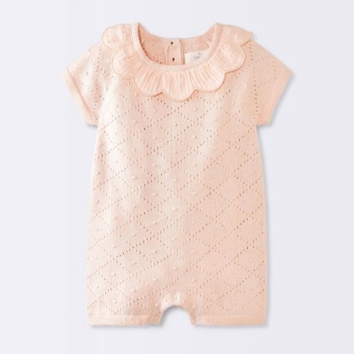 Baby Girls' Short Sleeve Ruffle Collar Sweater Romper - Cloud Island™ Pink 6-9M