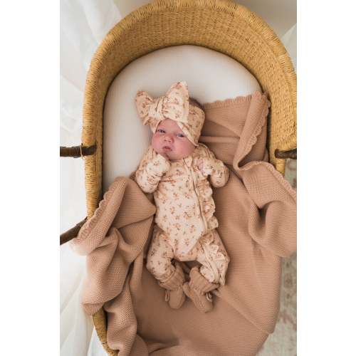 Frill Zip Romper | Paisley Coffee – Little and Fern