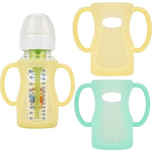 2 Packs Silicone Baby Bottle Sleeve with Handles for Dr. Brown Wide-Neck Glass Bottles 9oz, Silicone Sleeve Replacement for Dr. Brown Glass Bottles, Food-Grade, Dishwasher Freezer Microwave Safe
