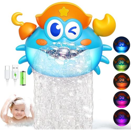 Bath Toys,Crab Baby Bath Toys Light Up Bath Bubble Machine with Colourful RGB Light Great Birthday Gift for Boys and Girls Toddler Toy for Kids Ages 1-3 4-8
