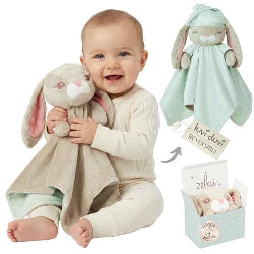 Zelkii Reversible Loveys for Babies, Security Blanket for Babies, Baby Lovey for Girls and Boys for Sleep or Awake.