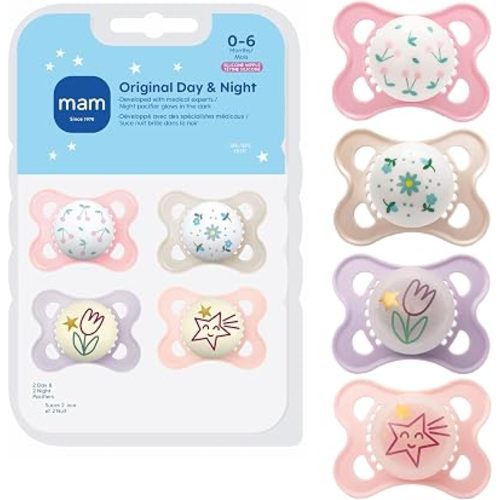 MAM Original Baby Pacifiers 0-6 Months, Glows in The Dark, 4 Pack