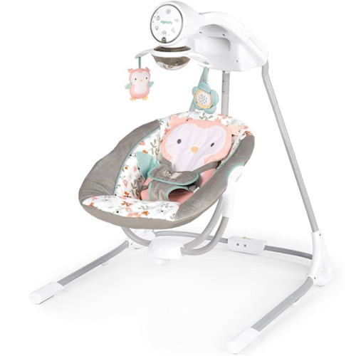 Ingenuity InLighten 5-Speed Baby Swing - Swivel Infant Seat, 5 Point Safety Harness, Nature Sounds, Lights - Nally Owl