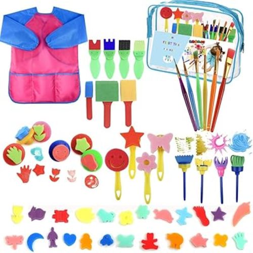 Paint Sponges for Kids,52pcs Early Learning Toddlers Sponge Paint Brushes Stamps Foam Art Craft Drawing Tools, for Kids
