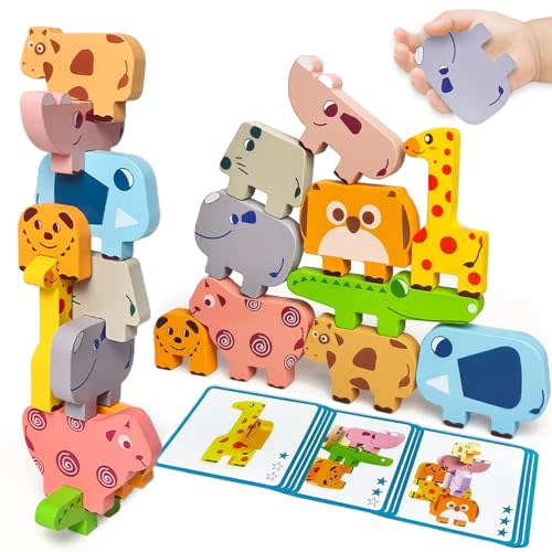 Maaacute Montessori Toys for 1 2 3 Year Old Boys Girls, Toddler Toys Age 2-4, 10 Pack Wooden Animal Blocks Sorting & Stacking Education Toddler Puzzles Toy,1 2 3 Year Old Girl Boy Birthday Gifts
