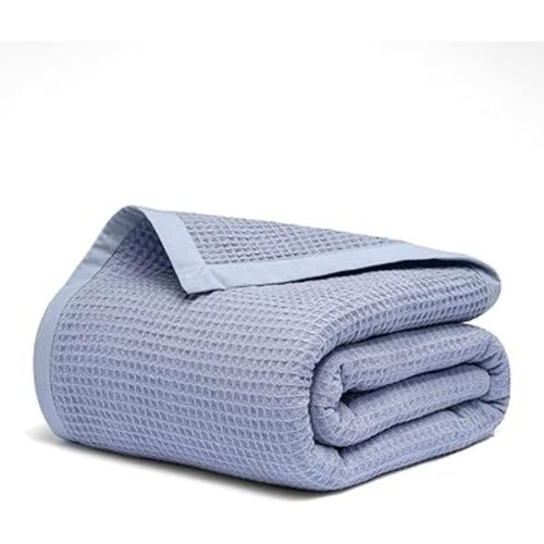 Salt Earth GOTS Certified 100% Organic Cotton Throw Blanket, 60" X 80" Waffle Blankets & Throws for Bed, Throw Blanket for Couch,Modern and Cozy Blanket, All Seasons, Comfy Soft Blanket(Powder Blue)