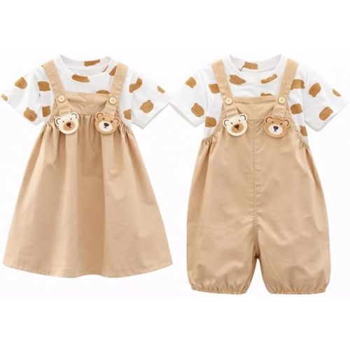 Panther Mama & Kids Twins Baby Outfit Set- Matching Cotton Two- Piece Sets for Twins (Boy & Girl)